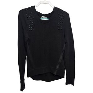 Pam & Gela Studded Sweatshirt Womens Size P XS‎ Black Moto Zip Pullover Grunge